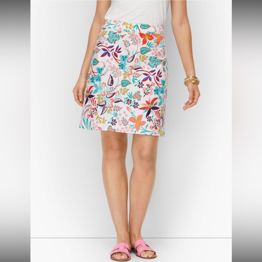 Talbots A-Line Canvas Climbing Lush Floral Skirt Size 10 Chic Flat Front New